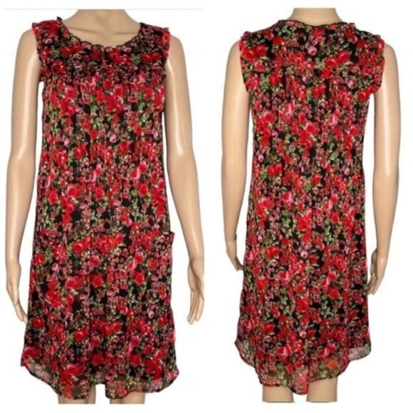 Chris McLaughlin Ruffle Pleated Floral Sleeveless Boho Dress 12 - Picture 1 of 12